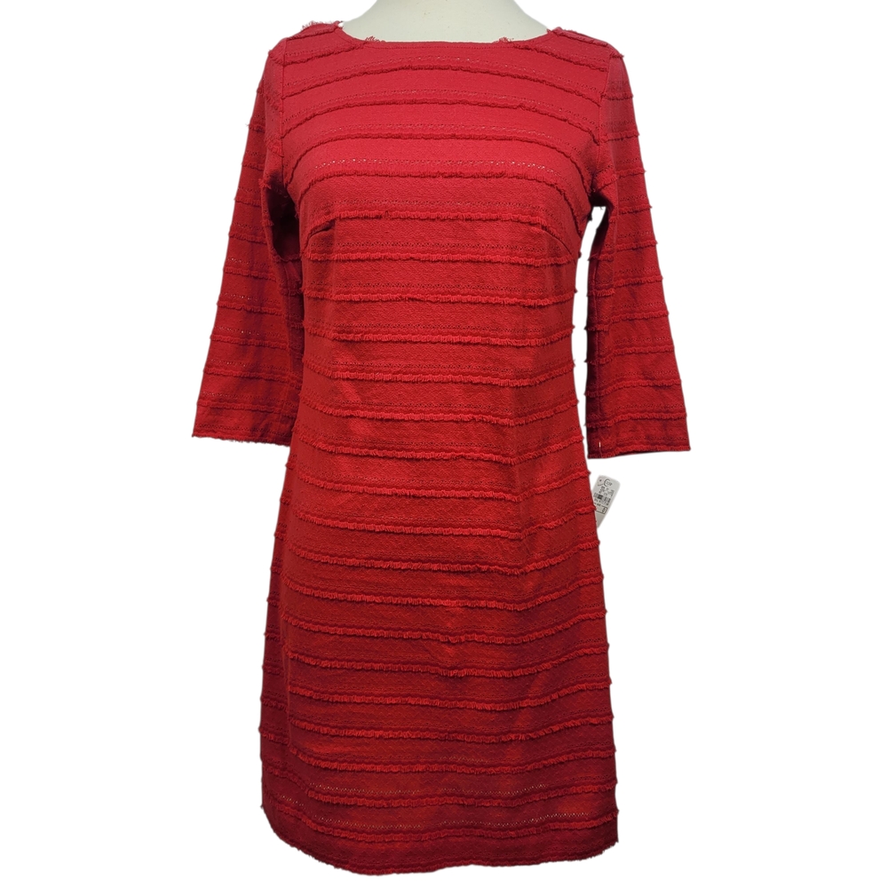 Trina Turk Ain't Misbehaving 3/4 Sleeve Fringe Eyelet Sheath Dress Size 0 - Picture 3 of 10